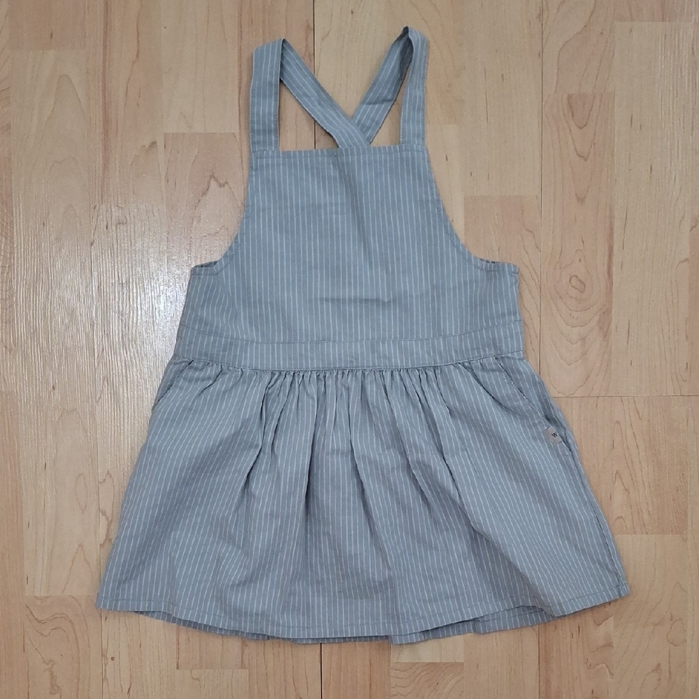 Wheat Striped Gray Blue Pinafore Jumper Dress Size 2T Fits Larger